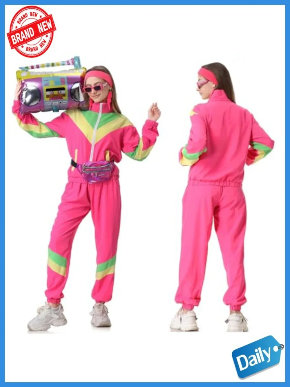 80s Retro Tracksuit Set 100% Polyester Color Block Windbreaker Jacket &